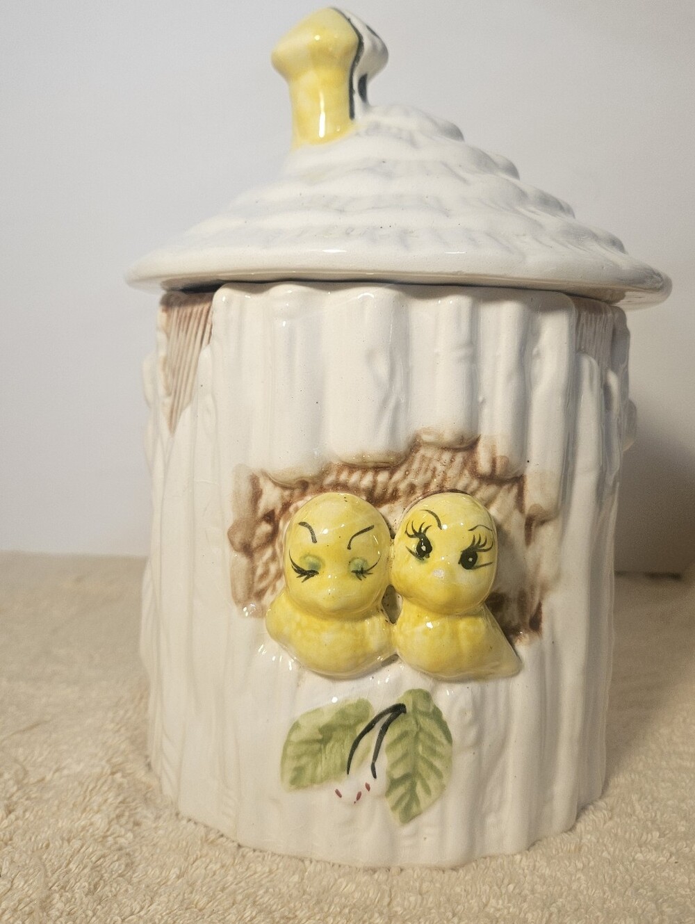 Vtg 1976 Sears Roebuck Chicken Little Ceramic Canister Tree Bark Japan 70s